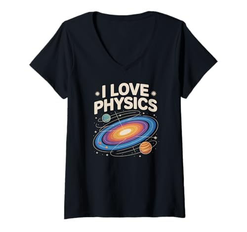 Damen Ich liebe Physik, Sonnensystembegeisterung T-Shirt mit V-Ausschnitt von Astrophysics Quantum Mechanics Enthusiasts