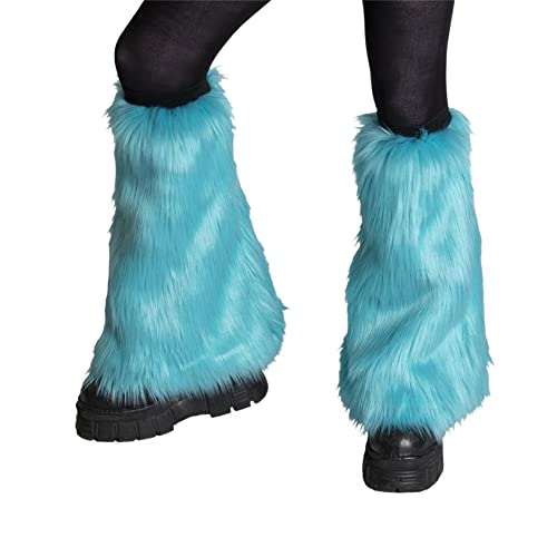 Aststle Frauen Faux Pelz Fuzzy Bein Wärmer Bunte Y2K Streifen/Solide Plüsch Bein Ärmel Manschette Abdeckung 80er 90er Jahre E-Girl Rave Kostüm, B# Himmelblau, One size von Aststle