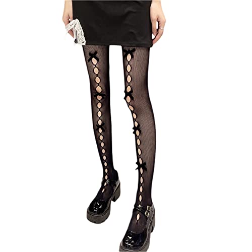 Damen Kawaii Bedruckte durchsichtige Spitze Oberschenkel hohe Strümpfe Sexy Party Club Slim Strumpfhose Strumpfhose Strumpfhose Niedlich Cartoon Schleife Knoten Lolita Socken Cosplay Kostüme, B von Aststle