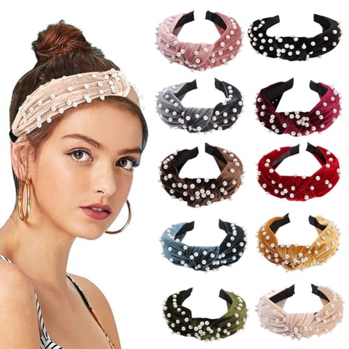 10/6 Stück Damen Stirnband,Asudaro Rutschfestes Modisches Schlichtes Mädchen-Stirnband Elastisch Gebundenes Perlenstirnband Retro Style Haarband Mode Bequeme Stirnbänder Für Frauen Und Mädchen Typ 2 von Asudaro