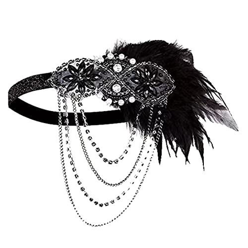 1920er Jahre Flapper Stirnband, 20er Jahre Feder Haarband Gatsby Haarreif Fascinator Hat Vintage Feder Festival Haarschmuck Kristall Kopfschmuck Gatsby Party Zubehör für Frauen Schwarz von Asudaro