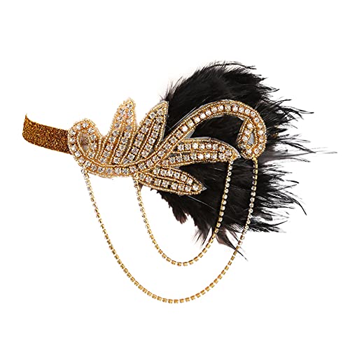 1920er Jahre Flapper Stirnband, Asudaro 1920er Jahre Feder Haarband mit Haarspangen für Frauen Mädchen, Vintage Feder Kristall Kopfschmuck Gatsby Party Zubehör für Frauen Goldschwarz von Asudaro