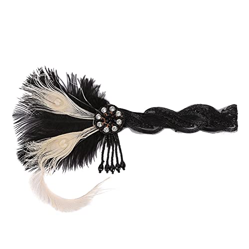 1920s Feder Haarband Federstirnband mit Strass Perlen Quasten Haarband Elastische Feder Haar Accessoires Dekor Kopfschmuck Haarschmuck Ball Auftritte Party Foto Requisiten Weiß von Asudaro