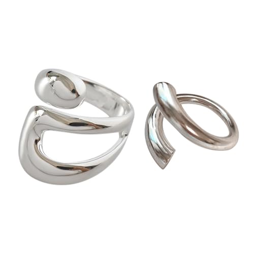 2 Stück 925 Sterling Silber Ringe,Verstellbare Zirkonia Ring Silber,Schlichter Ring, unregelmäßiges geometrisches Design, Punk-Stil,Damenring Schmuck Geschenke,925 Sterling Silberringe von Asudaro