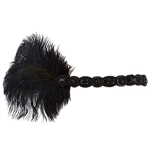 20er Jahre Flapper Feder Haarband, Party Dekor Stirnbänder, Frauen 1920er Jahre Kopfbedeckung Eleganter Fascinator mit Diamant - Ethnische Haarschmuck Feder Stirnband Mädchen Fasching Kostüm Schwarz von Asudaro