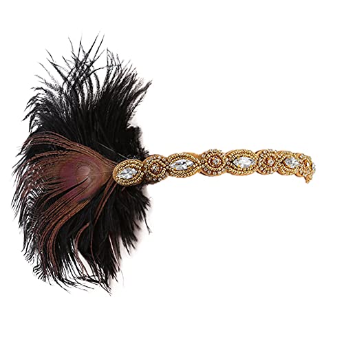 20er Jahre Flapper Feder Haarband, Party Dekor Stirnbänder, Frauen 1920er Jahre Kopfbedeckung Eleganter Fascinator mit Diamant - Ethnische Haarschmuck Feder Stirnband Mädchen Fasching Kostüm braun von Asudaro