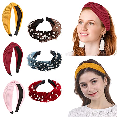 6 Stück Damen Stirnband,Asudaro Solides Elastisches Damen-Stirnband Für Damenhaar Retro Style Haarband Mode Bequeme Stirnbänder Für Frauen Und Mädchen Breit Retro Stirnband Haarreifen Typ 1 von Asudaro