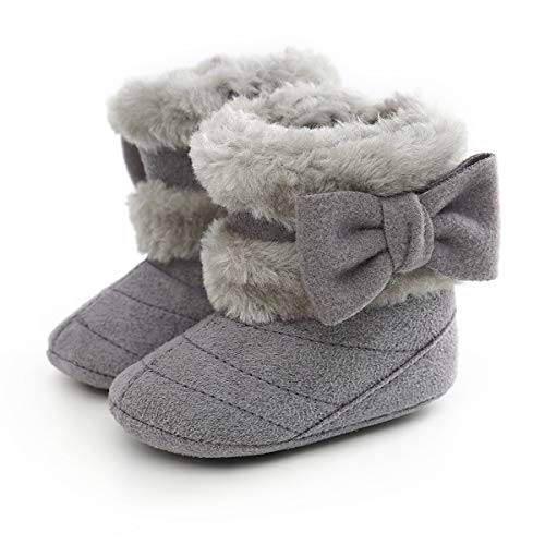 Asudaro Baby Mädchen Winter Warme Schneestiefel Weiche Sohle Krippe Schuhe Stiefel Babyschuhe Bowknot Lauflernschuh Grau (6-12 Monate) von Asudaro