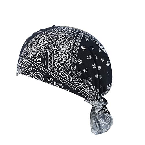 Asudaro Bandana Cap Sommermütze Atmungsaktive Schädelkappe unter Helm UV Schutz Stirnband Piratenhut Fahrradmütze Sport Kopfbedeckung Kopftuch Radfahren Mütze Herren DamenSchwarz-1 von Asudaro