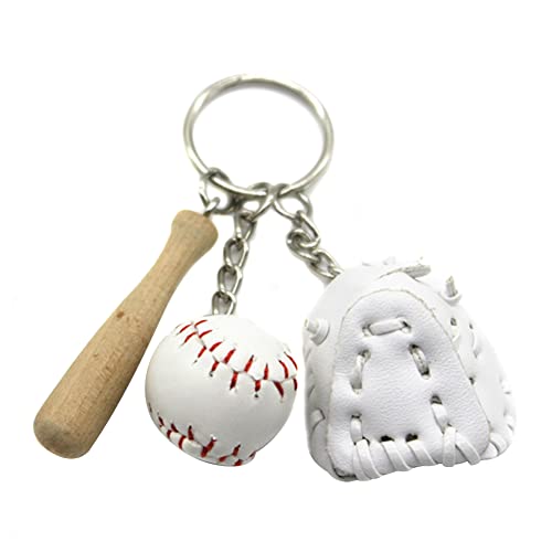 Asudaro Baseball-Schlüsselanhänger, Mini Pu-Leder Baseball-Handschuh Charm Keychain Geschenk Holzschläger mit Baseball- Key Ring für Team-Werbegeschenke,Sport-und Souvenirgeschenke,Siegesfeiern Weiss von Asudaro