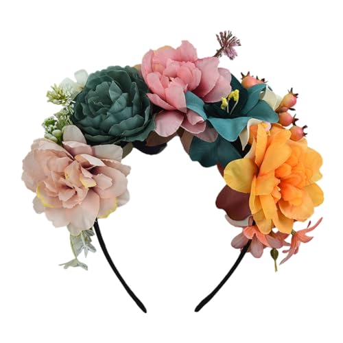 Asudaro Blumenkrone für Damen, Boho-Blumenstirnband Blumenstirnbänder Blumenstirnband für Damen Heiligenschein, Boho mit Schleife, Hochzeitsfeier von Asudaro