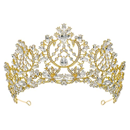 Asudaro Braut Tiara Damen Strass Krone Crystal Crown Barock Tiaras Haarschmuck Haarband Diadem Haarschmuck für Braut Pageants Hochzeit Proms Prinzessin Parteien Geburtstag Crown Golden von Asudaro