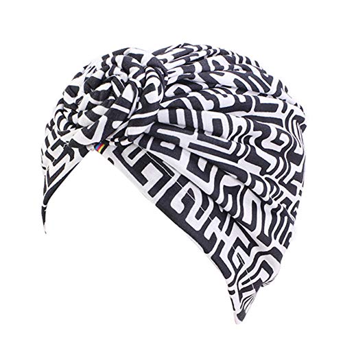 Asudaro Chemotherapie Hut, Turban Kappe Headwraps Schlafmützen Soft Beanie Ethnischer-Stil Kopftücher Headwear Cap Kopfbedeckungen für Frauen Damen Krebs Chemo oder Haarausfall Schwarz-Weiss von Asudaro