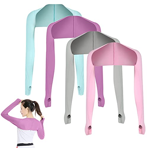 Asudaro Coole Schal-Ärmel, 4Stück UV-Schutz Bolero Schal-Arm-Ärmel Kühlender Schal Armmanschetten Löcher Damen Sonnenschutz Schal Armstulpen Finger Shrug Arm-Ärmel Cooler Shrug Armmanschette Typ 7 von Asudaro