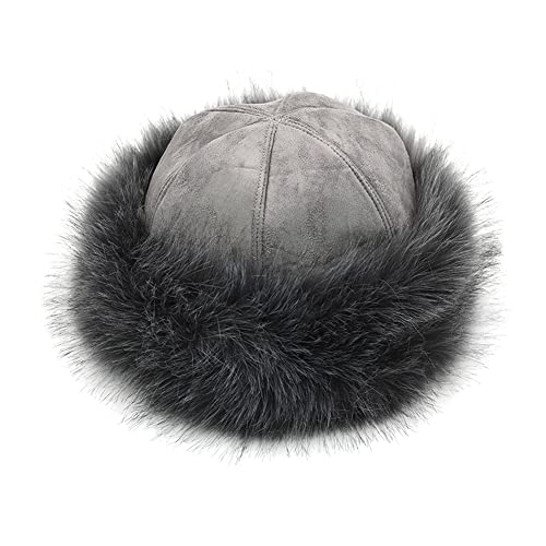 Asudaro Damen Fellmütze Pelzmütze, Fellmütze Pelzmütze Damen mütze Wintermütze Faux Fuchs Pompom Pelz Warm Weich Winter Fischerhut Fluffy Schneemütze Warm Weich Stirnband Hut für Damen,grau von Asudaro