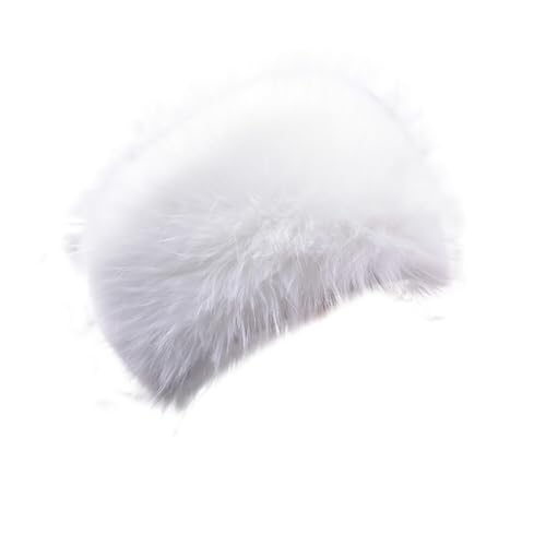 Asudaro Damen Pelzmütze, Fellmütze Pelzmütze Damen mütze Wintermütze Faux Fuchs Pompom Pelz Warm Weich Stirnband Hut Kopfbedeckung Plüsch Samtkappe Weiß von Asudaro