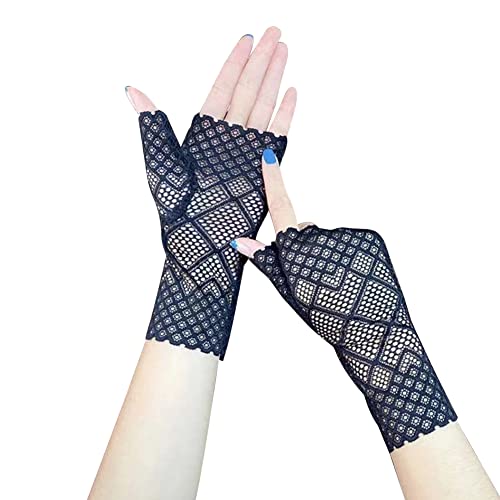 Asudaro Damen Spitzenhandschuhe, 1 Paar Fingerlos Spitzen Handschuhe Sonnenschutzhandschuhe Damen Blumen Spitzenhandschuhe Kurze Braut Handschuhe für Hochzeitsfeier Kostümzubehör,Typ 2 von Asudaro