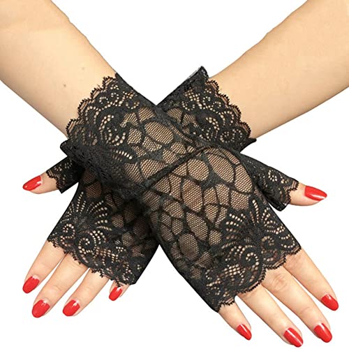 Asudaro Damen Spitzenhandschuhe, 1 Paar Fingerlos Spitzen Handschuhe Sonnenschutzhandschuhe Damen Blumen Spitzenhandschuhe Kurze Braut Handschuhe für Hochzeitsfeier Kostümzubehör,Typ 4 von Asudaro