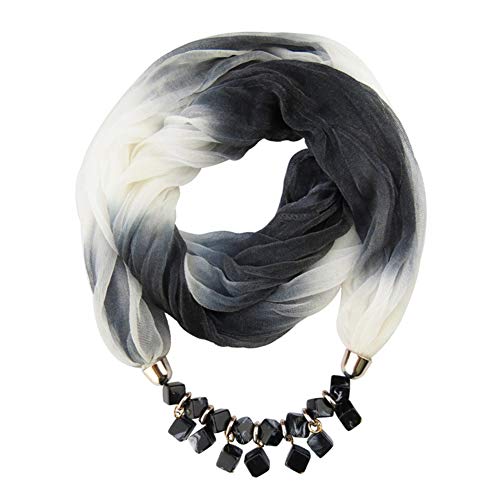 Asudaro Damen Tücher Schmuck Schal Halskette Halstücher Bekleidung Chiffon Schals Sonnenschutz Elegante Schal Wrap Pashminas mit Halskette Schmuck für den Sommer Herbst Schwarz-Weiss von Asudaro