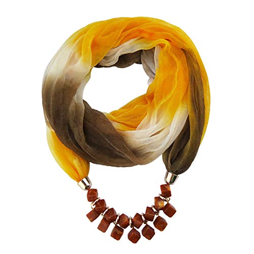 Asudaro Damen Tücher Schmuck Schal Halskette Halstücher Bekleidung Chiffon Schals Sonnenschutz Elegante Schal Wrap Pashminas mit Halskette Schmuck für den Sommer Herbst braun gelb von Asudaro