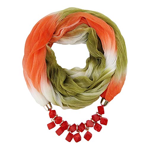 Asudaro Damen Tücher Schmuck Schal Halskette Halstücher Bekleidung Chiffon Schals Sonnenschutz Elegante Schal Wrap Pashminas mit Halskette Schmuck für den Sommer Herbst dunkelgrünes Orange von Asudaro
