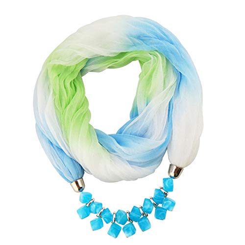 Asudaro Damen Tücher Schmuck Schal Halskette Halstücher Bekleidung Chiffon Schals Sonnenschutz Elegante Schal Wrap Pashminas mit Halskette Schmuck für den Sommer Herbst hellblau grün von Asudaro