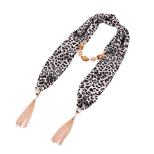 Asudaro Damenschal Halstücher mit Halskette Schmuck Leopardenmuster Schals Sonnenschutz Chiffon Schal Tücher Schmuck Anhänger Schmuck Headwrap Hijab Schlauchschal Wickellänge 192CM Stil 3 von Asudaro