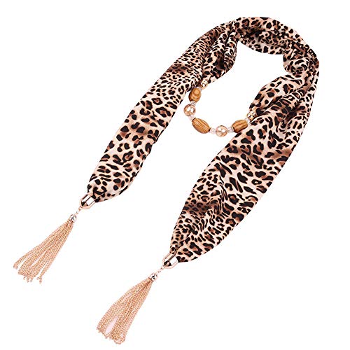 Asudaro Damenschal Halstücher mit Halskette Schmuck Leopardenmuster Schals Sonnenschutz Chiffon Schal Tücher Schmuck Anhänger Schmuck Headwrap Hijab Schlauchschal Wickellänge 192CM Stil 4 von Asudaro