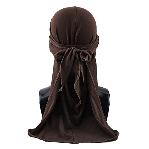 Asudaro Durag, Turban Hut Headwraps Piratenmütze Bandanas Hip-Hop Headwraps mit Langem Schwanz Streckt Chemotherapie Kappe Retro Kopftuch Street Dance Kopfbedeckung Unisex Stirnband Kaffee von Asudaro