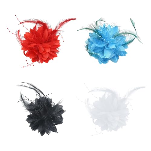 Asudaro Feder Blume Haarspange Blume Feder Kopfschmuck Brosche Pin Zubehör 1920er Jahre Damen Feder Kopfstück Accessoires Valentinstag Ostern Tiara Kopfbedeckung Kopfschmuck Blume Feder Clip 4STK von Asudaro
