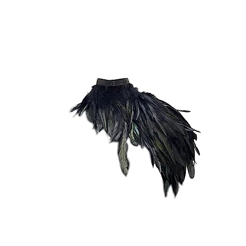 Asudaro Federumhang, Federkragen Damen Gothic Feder Umhang Cape Federschmuck Feather Shrug Halskette Kragen Mantel Gothic Steampunk Feather Shawl DIY Deko Fransen Feder Schal Kleidung Zubehör Schwarz von Asudaro
