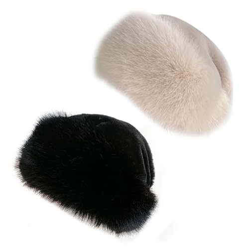 Asudaro Fellmütze Damen, Fellmütze Pelzmütze Damen Wintermütze Kunstpelz Fuchspelzmütze Plüsch Baskenmütze Schneemütze Warm Weich Stirnband Hut von Asudaro