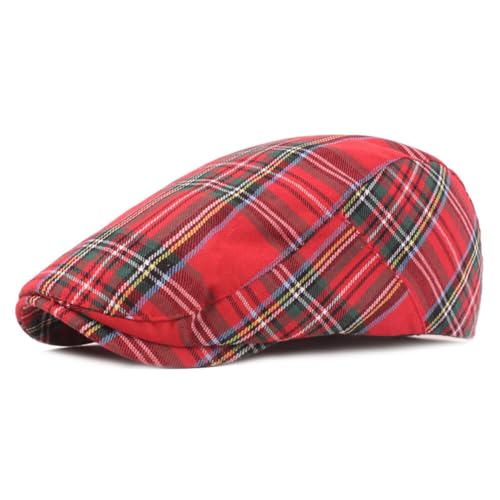 Asudaro Frauen Baumwolle Beret Flatcap Schirmmütze Grid Barett Hut Verstellbare Kappe Fahren Jagd Angeln Hut Herren Classic Ivy Newsboy Hut Driving Cabbie Jagd Flatcap Rot von Asudaro