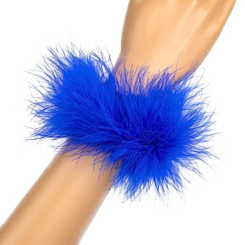 Asudaro Frauen Feder Armband, 23 Cm Frauen Feder Schlagarmbänder Pelzige Armbänder Feder Manschetten Halloweenkostüm Federn Armband Für Bühnenauftritt,Maskerade,Cosplay-Party Königsblau von Asudaro