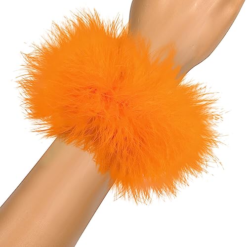 Asudaro Frauen Feder Armband, 23 Cm Frauen Feder Schlagarmbänder Pelzige Armbänder Feder Manschetten Halloweenkostüm Federn Armband Für Bühnenauftritt,Maskerade,Cosplay-Party Orange von Asudaro