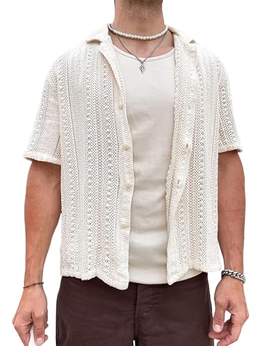 Asudaro Herren Urban Mode Strickjacke Kurzarm Sommer Pullover Hohe Elastizitäts Oberteil Weiß von Asudaro