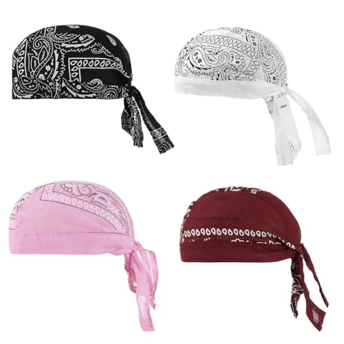 Asudaro Kopftuch Atmungsaktiver Pirat Cap, 4 Stück Sport Radfahren Kappe Baumwolle Piratenhut für Männer Frauen Hip-Hop-Stil schnell Trocknende Sportmütze Bandana Biker Hat Typ 1 von Asudaro