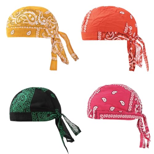 Asudaro Kopftuch Atmungsaktiver Pirat Cap, 4 Stück Sport Radfahren Kappe Baumwolle Piratenhut für Männer Frauen Hip-Hop-Stil schnell Trocknende Sportmütze Bandana Biker Hat Typ 4 von Asudaro