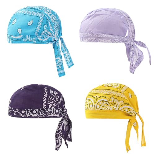 Asudaro Kopftuch Atmungsaktiver Pirat Cap, 4 Stück Sport Radfahren Kappe Baumwolle Piratenhut für Männer Frauen Hip-Hop-Stil schnell Trocknende Sportmütze Bandana Biker Hat Typ 6 von Asudaro