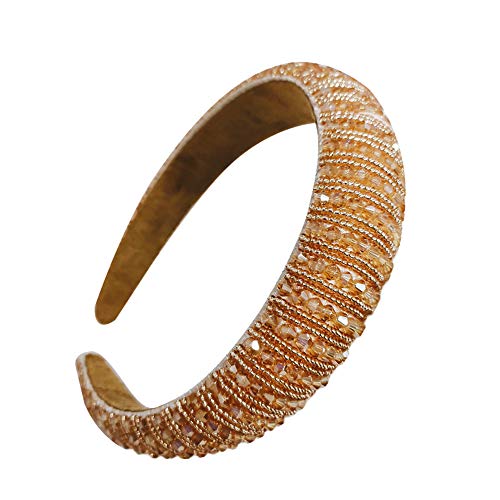 Asudaro Kristall Strass Gepolsterte Stirnbänder Frauen Bejeweled Wide Stirnbänder Haarschmuck Haarreif Kopf Warp Bling Haarbänder für Hochzeit Braut Jubiläumsfeier Khaki von Asudaro