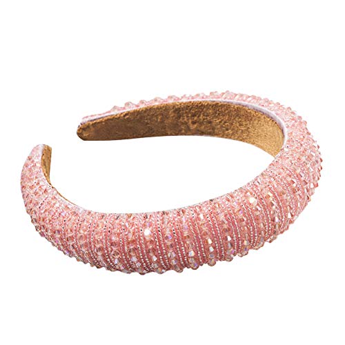 Asudaro Kristall Strass Gepolsterte Stirnbänder Frauen Bejeweled Wide Stirnbänder Haarschmuck Haarreif Kopf Warp Bling Haarbänder für Hochzeit Braut Jubiläumsfeier Rosa von Asudaro