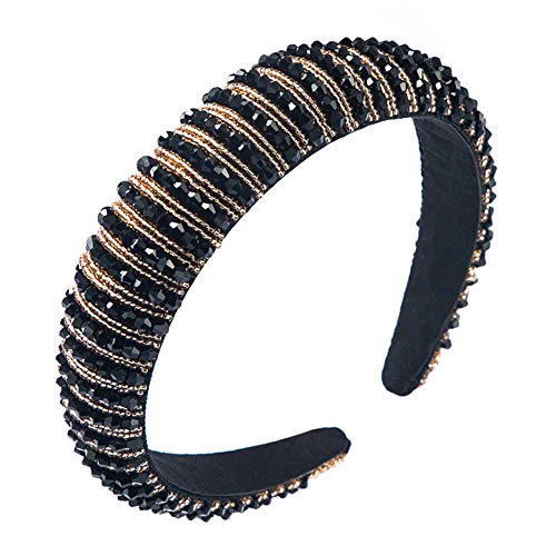 Asudaro Kristall Strass Gepolsterte Stirnbänder Frauen Bejeweled Wide Stirnbänder Haarschmuck Haarreif Kopf Warp Bling Haarbänder für Hochzeit Braut Jubiläumsfeier Schwarz Kaffee von Asudaro