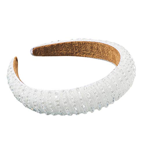 Asudaro Kristall Strass Gepolsterte Stirnbänder Frauen Bejeweled Wide Stirnbänder Haarschmuck Haarreif Kopf Warp Bling Haarbänder für Hochzeit Braut Jubiläumsfeier Weiß von Asudaro