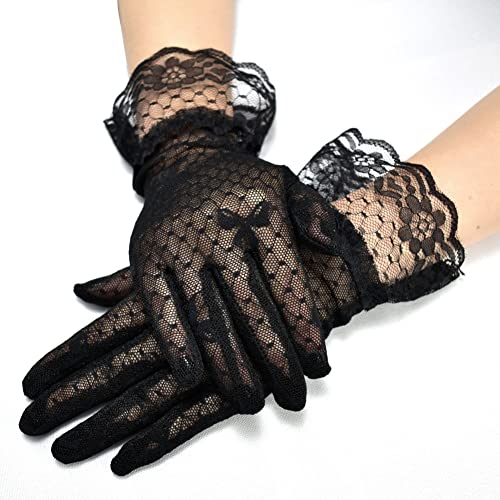 Asudaro Kurze Handstulpen aus Spitze, Frauen Netz Sexy Elegant Handschuhe Spitzenhandschuhe für Hochzeit Damen Kurze Schwarze Spitze Fingerlose Handschuhe Braut Handschuhe,Schwarz von Asudaro