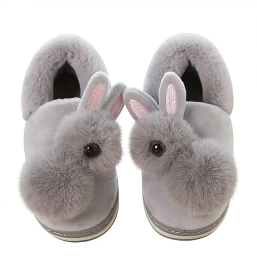 Asudaro Plüsch Häschen Pantoffeln, Kinder Mädchen Weiche Warme und bequeme Herbst und Winter Schuhe niedliche Pelz Slippers Klassische Kaninchen-Form Hausschuhe Grau von Asudaro