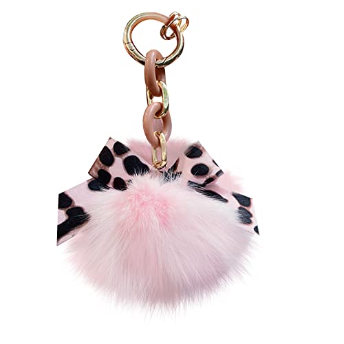 Asudaro Pompom Schlüsselanhänger, Flauschige Faux Plüsch Pompom Ball Tasche Anhänger Fuchspelz Taschenanhänger Mode Leopard Fliege für Frau Auto Spielzeug Schlüsselanhänger,Koreanisches Pulver (rosa) von Asudaro