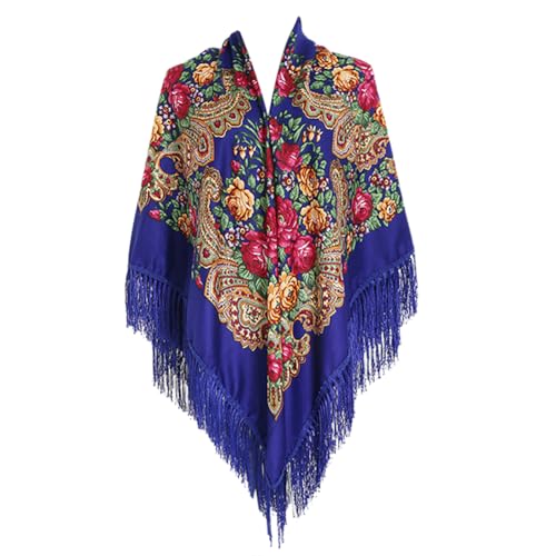 Asudaro Schal Mit Fransen Damen,160cmx160cm Traditioneller Schal Damen Quaste Fransen Halstuch Kopfschal Retro-Schal Blumenmuster Poncho-Druck Schals Weich Großer Schal Damen Mode Schals & Tücher von Asudaro