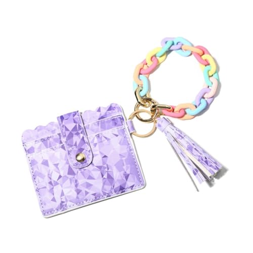 Asudaro Silikon Schlüsselanhänger Kartenhalter mit Macaron Farbe Acryl Schnalle Anhänger Multifunktionales Silikon Schlüsselring Armband Geldbörse Brieftasche Kreditkartenetui Schlüsselhalter Typ 8 von Asudaro