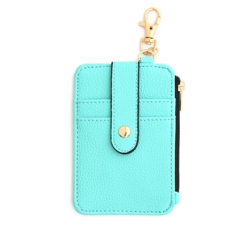 Asudaro Slim Pocket Kreditkarteninhaber Leder Karten Tasche Schlüsselanhänger Karten Aufbewahrungstasche Kartenetui mit Reißverschluss Schlüsselkette Pu Wallet Keychain Geldbörse Hellgrün von Asudaro