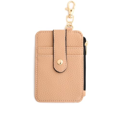 Asudaro Slim Pocket Kreditkarteninhaber Leder Karten Tasche Schlüsselanhänger Karten Aufbewahrungstasche Kartenetui mit Reißverschluss Schlüsselkette Pu Wallet Keychain Geldbörse Khaki von Asudaro